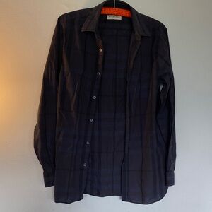 Burberry Men's Dark Navy and Black Check Cotton Shirt